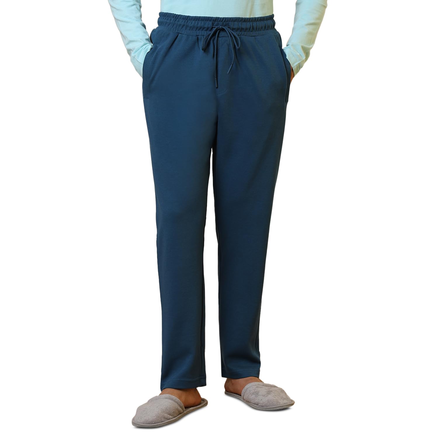 men flat front regular fit solid pattern cotton polyester blend trackpant (size: l)-ahpa00011-p6