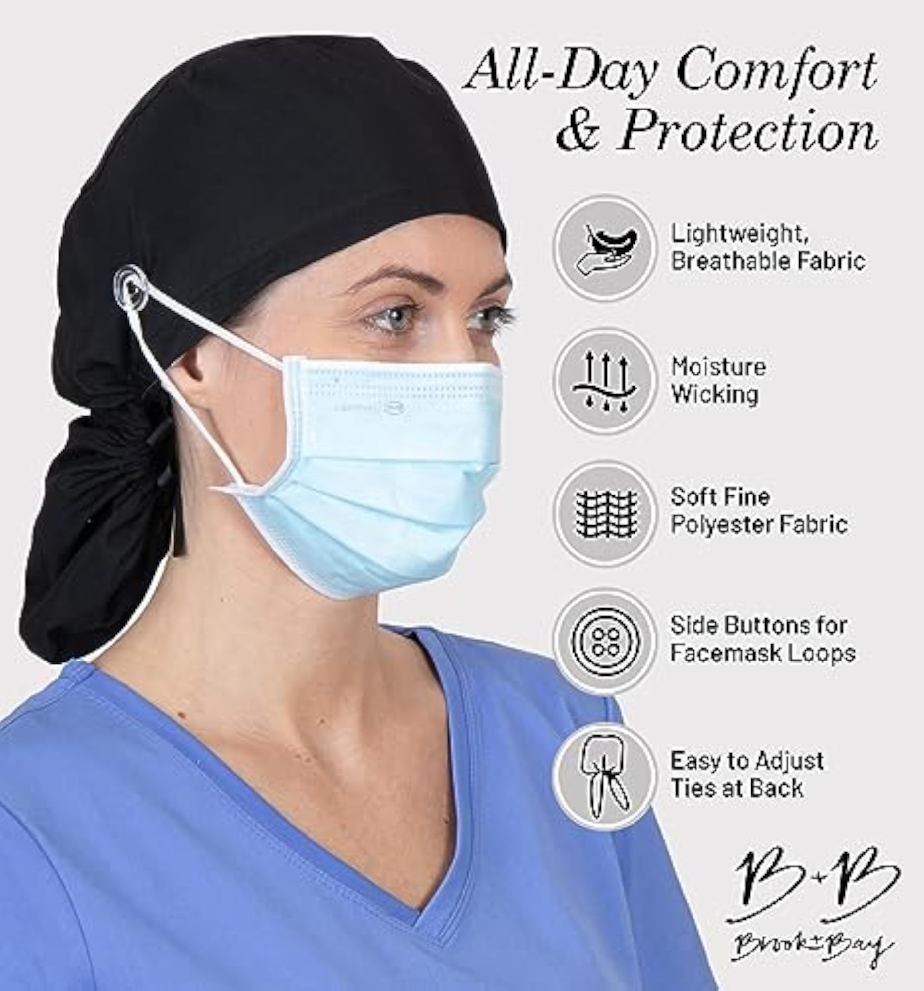 Surgical Scrub Caps for Women with Ponytail