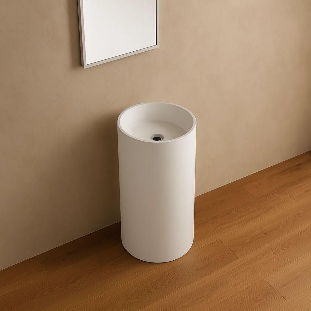 Lavabo Free Standing Klaus Artificial Stone Bianco Opaco Matt (1, Tondo circolare)