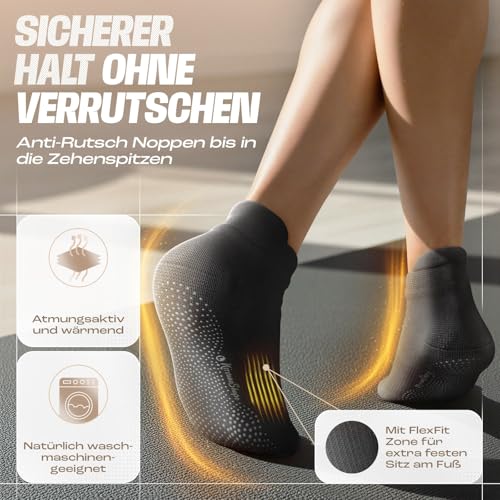 NirvanaShape Yoga & Pilates Socken [39-41, Schwarz] - Rutschfeste Yogasocken mit ABS Noppen für Damen u. Herren - Anti-Rutsch Stoppersocken aus bequemer Baumwolle [ÖKO TEX zertifiziert]