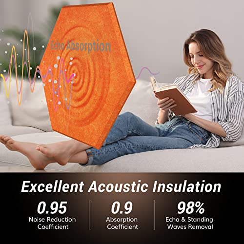 Image of Self-adhesive Hexagon Acoustic Panels 12 Pack, TONOR 12 inchx 10 inchx 0.4 inch High Density Sound Proof Panels Tiles for Walls, Absorbing Noise and Eliminating Echoes Acoustic Foam for Home Studio Orange