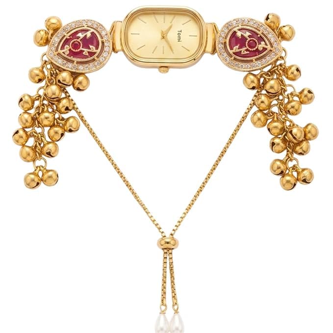 Women Ethnic Bracelet Watch with Kashmiri Pattern Look Analog Dial and Decorative Hanging-picture-31