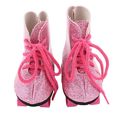 Glitter Doll Roller Skates for 18 Inch Our Generation American Girl Doll Toy Pink