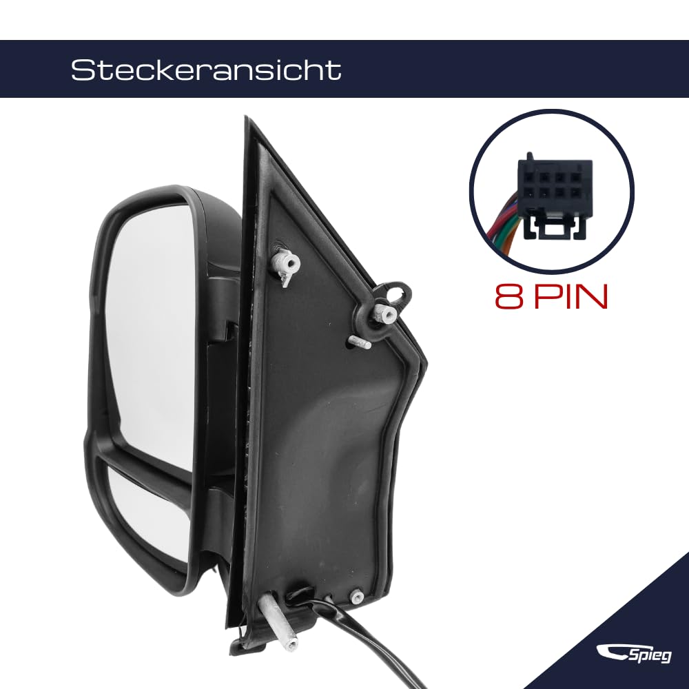 Spieg Außenspiegel Links Kurzer Arm für Fiat Ducato, Peugeot Boxer, Citroën Jumper 2006-2023 Manuell Einklappbar, Schwarz, 8 PIN