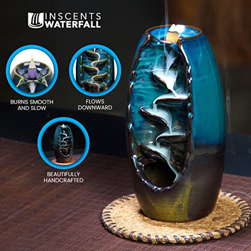 Inscents Waterfall TIW-AMZ2 As-Seen-On-Tv Ceramic Incense Holder Cone Burner With Backflow Design Ornament Home Decor Aromatherapy For Spa Office Bedroom Yoga +100Pcs Essential Oil Dipped Scented Incense Cones thumb #1