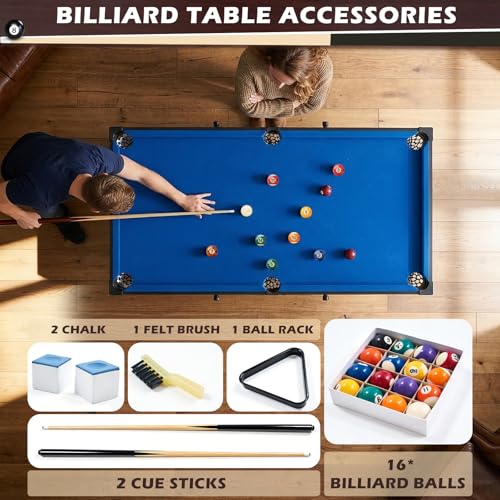 Image of 53 Inch Folding Pool Table with Built-in Ball Storage and Cue Clips, Freestanding Billiard Game Table Set for Family Game Room, Includes Cues, Balls, Chalk and Brush