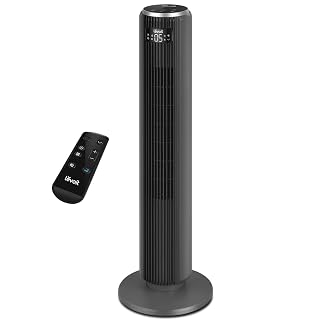 LEVOIT Ventilateur Colonne Silencieux, 5 Vitesses 4 Modes de Vent,Télécommande, Minuterie 12h, Oscillant à 90° avec 7m/s, 33W Économie, avec Mode Veille pour chambre, Noir Gris - Amazon product rated Grade A