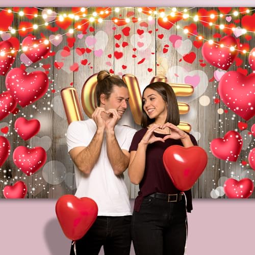 Image of Valentine's Day Backdrop, 7x5FT Red Heart Party Decor