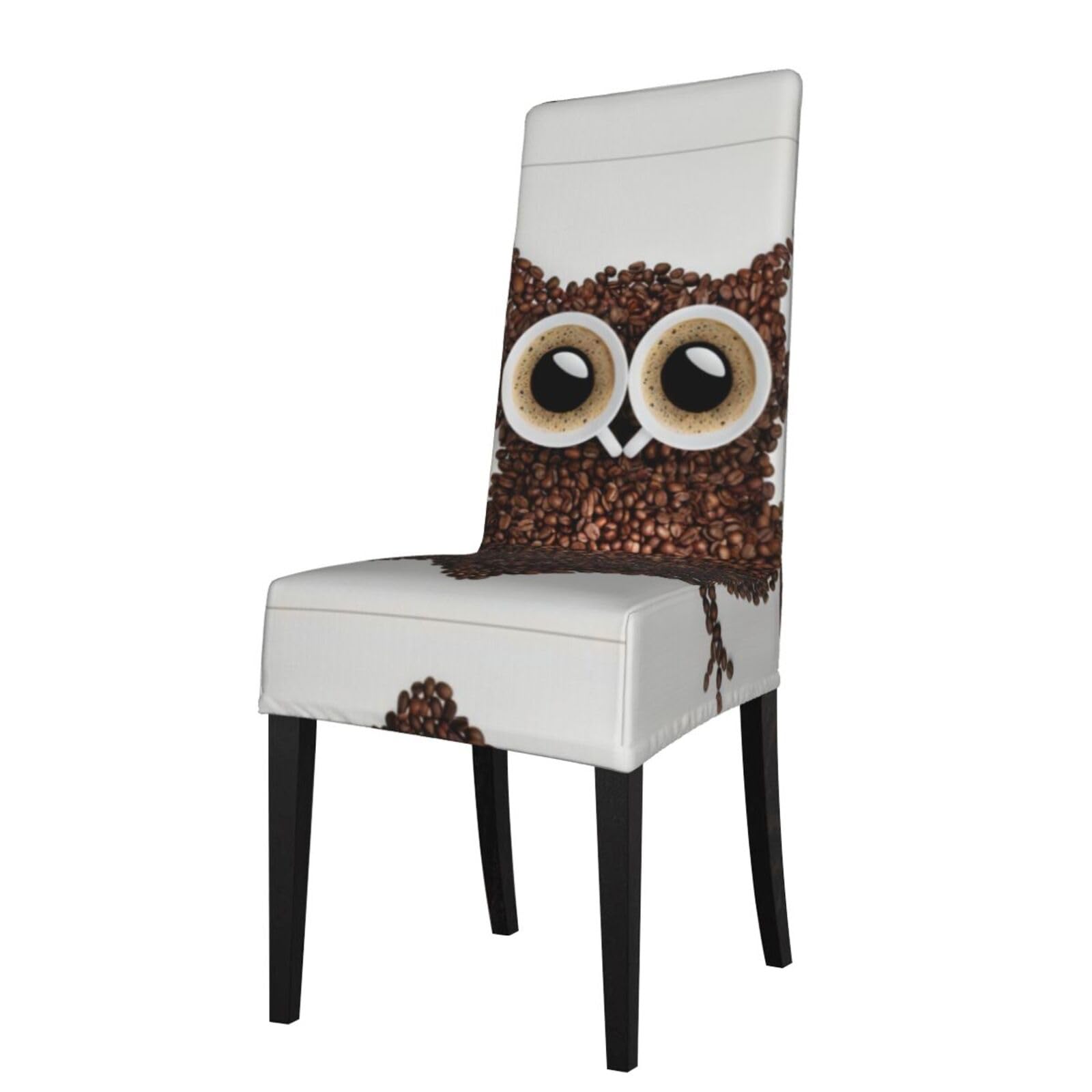 Hlsbssl Black Coffee Bean Owl Printed Dining Chair Covers, Fully Enclosed, Removable And Washable, Suitable For Family Banquets And Celebrations