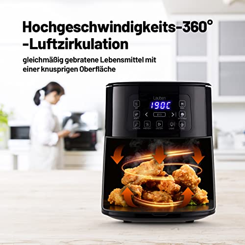 Lauben Hot Air Fryer 4000BC Heteluchtfriteuse, 360° heteluchtcirculatie, 4 l inhoud, vermogen 1600 W, 8 programma's, vaatwasmachinebestendig, instelbare temperatuur: 120° - 200° - Afbeelding 5