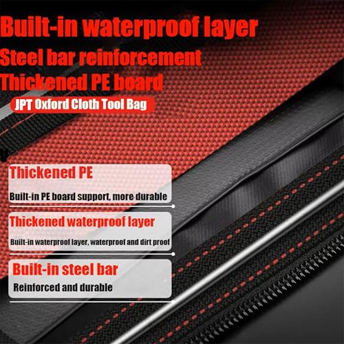 Image of JPT 13-Inch Heavy Duty Tool Bag, Wide Mouth Tool Storage Bag with Interior Pockets, Large Capacity Tool Tote Bag for Electricians, Power Tools Organizer Red /Black