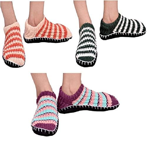 FashionIO� -Women/Ladies/Girl Multi Color Striped Warm Winter Slipper Socks, Knitted Bootie, Room Socks, Anti slip Socks - 3 Pair/SIZE-6 SHOE/ASSORTED COLOR-image-3