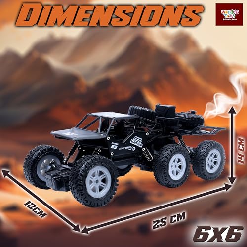 Image of Wonder 6X6 Rock Crawler Remote Control Car | Smoke Function | Abs Plastic | Body App Control | Triple Motor 6 Wheel Drive Off Road Toy with Shock Suspension Rechargeable Battery for Kids - Black