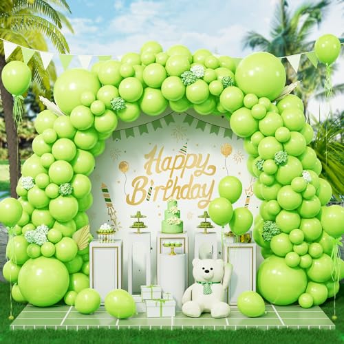 Eitolo Green Balloons 143 pcs Lime Green Balloon Arch Garland Kit 5/10/12/18 Inch Different Size Matte Fruit Light Green Latex Balloons for Girls Birthday Party Soccer Decoration Jungle Theme Supplies