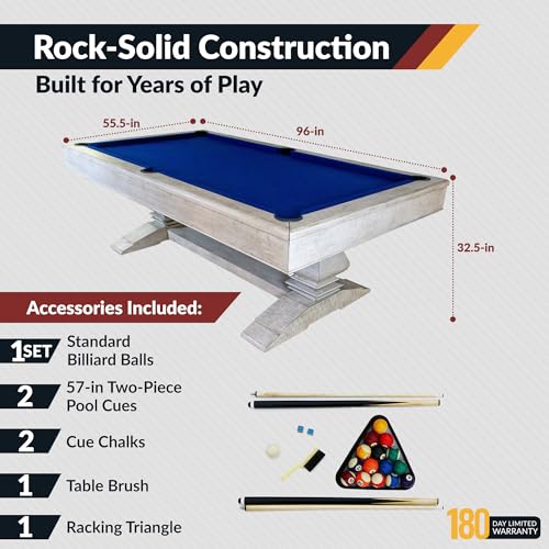 Hathaway Montecito 8ft Pool Table for Game Room – Billiard Table with Poly-Coated Non-Slate Playfield, Drop Pockets, Leg Levelers – Includes Cues, Pool Balls, Chalk, Triangle, Brush – Driftwood Finish - Image 3