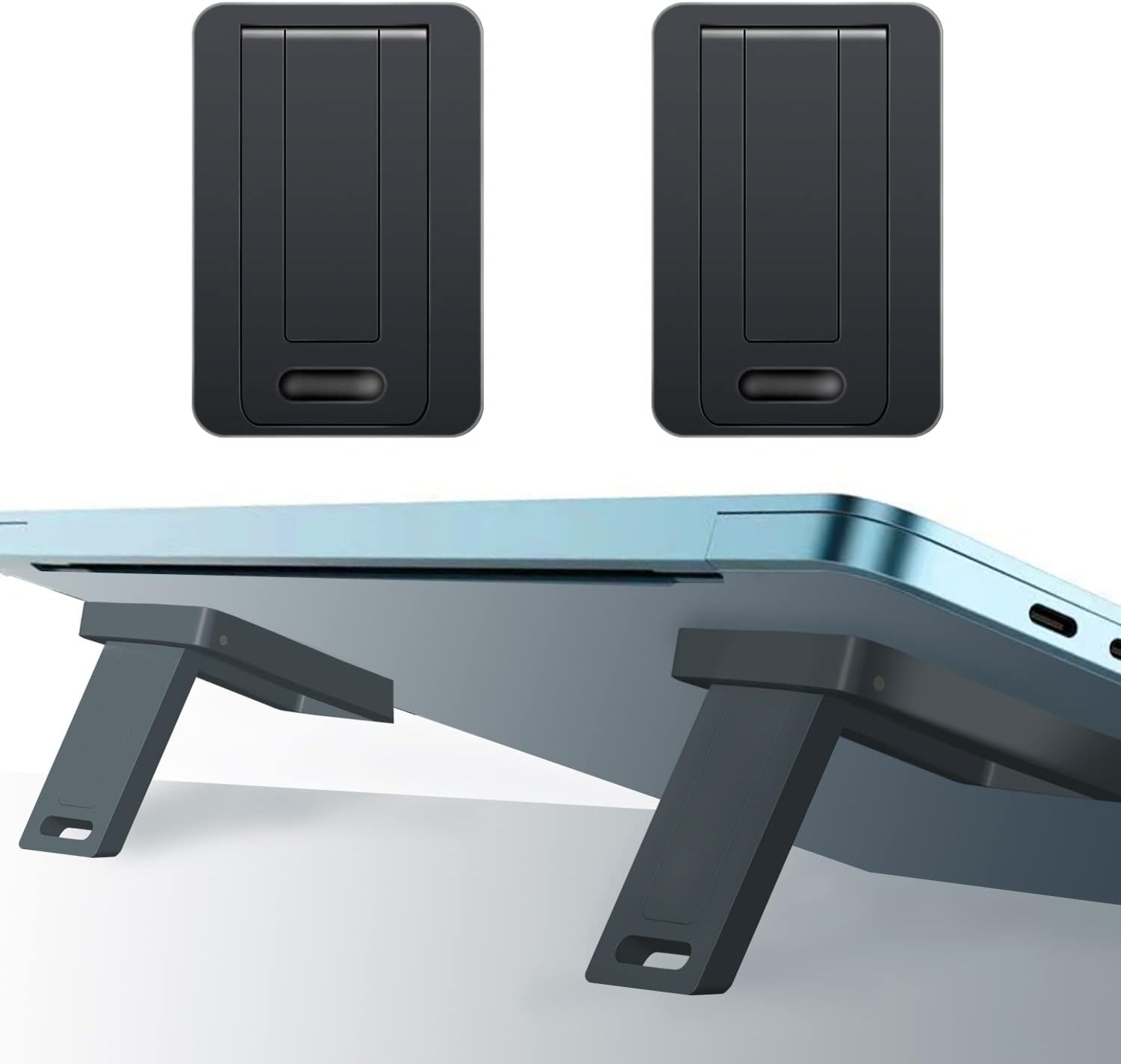 2 Mini Laptop Stand, Portable Notebook Holder with Cooling & Ergonomic Design for MacBook & Wireless Keyboard (Black)