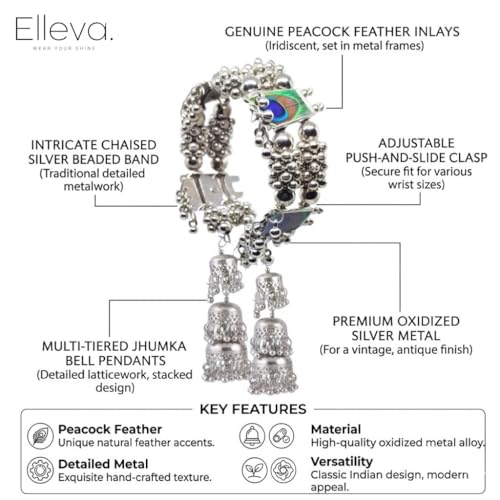 Image of Traditional Bangles set for Women | Oxidised Jewellery Bracelet for Girls Stylish | Latkan Chain Peacock Bangle Bracelet Adjustable for Navratri Festive Jewelry set of 1 (Pack of 1)