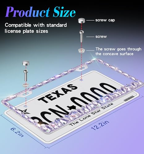 Murimt Purple Bling License Plate Frames 2 Pack Rhinestone Bling License Plate Sparkle Front License Plate Holder Cover Custom Glitter License Plate Frame Bling Car Accessories for Women by Murimt - Used condition - Image 6