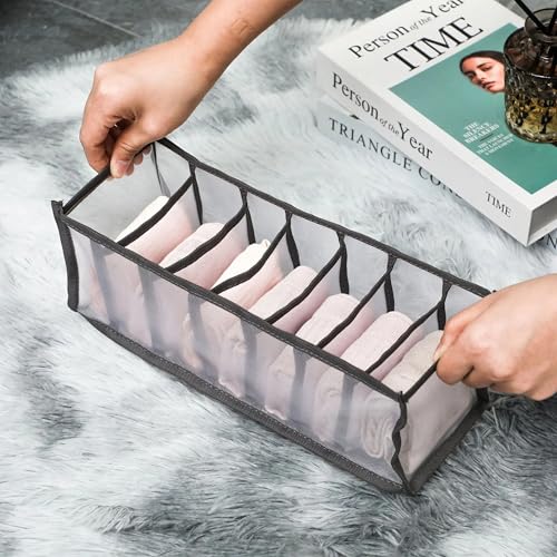 Image of atorakushon 2 Pcs Set Foldable 7 Compartment Socks Organizer for Wardrobe | Cloth Organizer for Storage | Tie, Socks & Underwear Organisers Storage Box for Closet | Brown