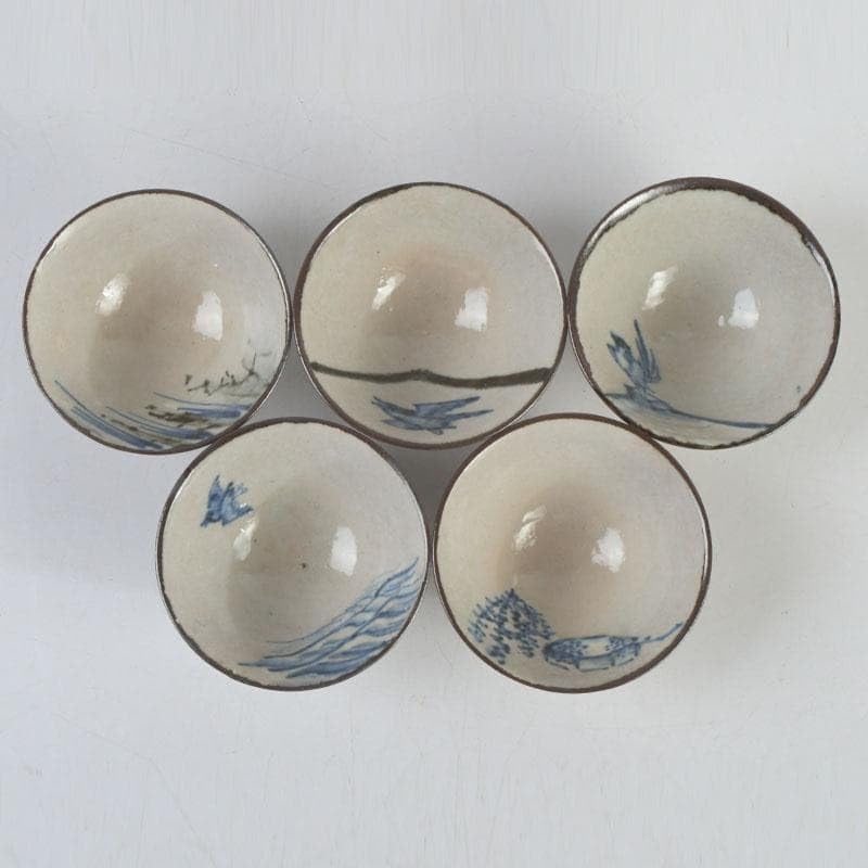 京焼 平安陶工 清水七兵衛造 染付 草鳥文 ぐい呑 盃 五