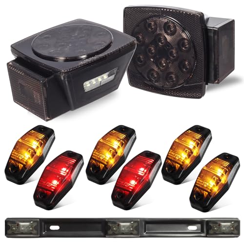 Image of Partsam 2X 12V Submersible Square Led Trailer Lights Smoke Lens, 1X Trailer ID Light Bar, 4 Amber + 2 Red Universal Smoked Side Marker Trailer Light Surface Mount 2 Diodes