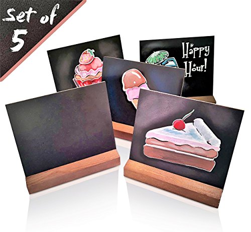 HIGCOR5 x 6 inch mini Chalkboard Set of 5 by DecoLife tabletop vintage rustic style removable with wooden base rustic home decor chalk board wedding sign decorations table number kitchen blackboard