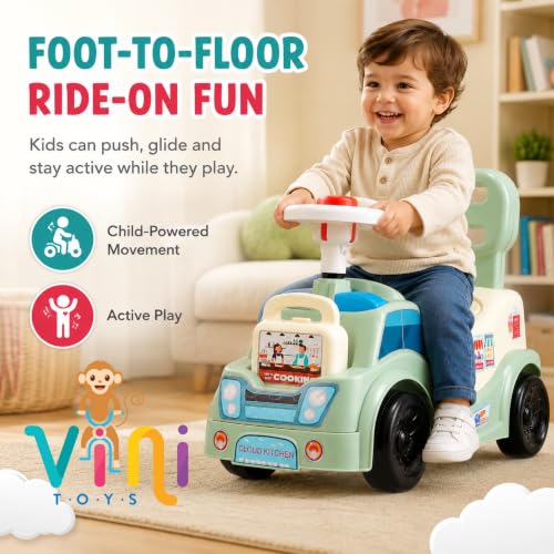 Image of Cloud Kitchen Ride On Toy for Kids 1-5 Years with LED Lights, Front & Rear Storage, Foot to Floor Ride On Car, Comfortable Backrest, Kids Ride On Car for Boys & Girls