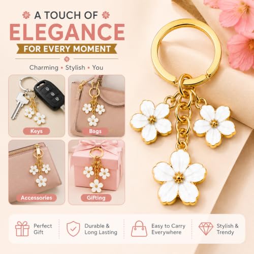 Image of JB'S LAND Floral Charm Keychain Vintage Flower Metal Key Ring for Women | Bag Charm Pendant, Backpack & Car Key Holder, Aesthetic Design, Friendship Gift, For Women & Girls