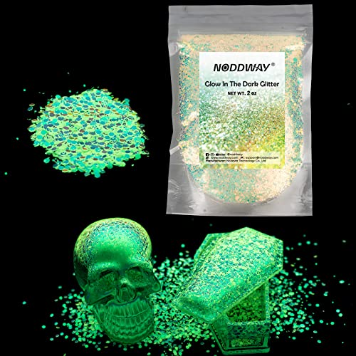 NODDWAY Glow in The Dark Glitter, 2 OZ High-Luminous Chunky Glitter for Epoxy Resin/Tumbler, Halloween Nail Glitter Chunky Glitter for Body,Face,Slime,Festival Party Decor
