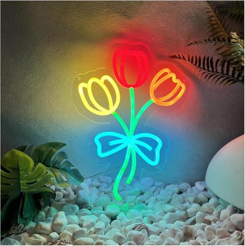 Néon bouquet de tulipes lumineuses 40x30cm enseigne chic pour bistro