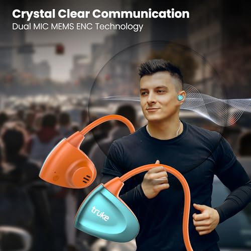 Image of truke Yoga Beat Open Ear Neckband with 360-degree Titanium Alloy Flex Comfort, 14.2mm Drivers, 30H Playtime, Dual Mic for Crystal-Clear Calls, Fast Charging, BT 5.4 (Pulse Orange)