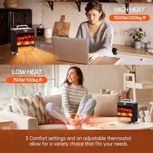 Electric-Fireplace-Heater-3-IN-1-Portable-Fireplace-Heaters-for-Indoor-Use-7501500W-Space-Heater-Indoor-3D-Flame-3-Modes-Fan-12-hours-Timer-Space-Heater-with-Remote-Timer-Thermostat