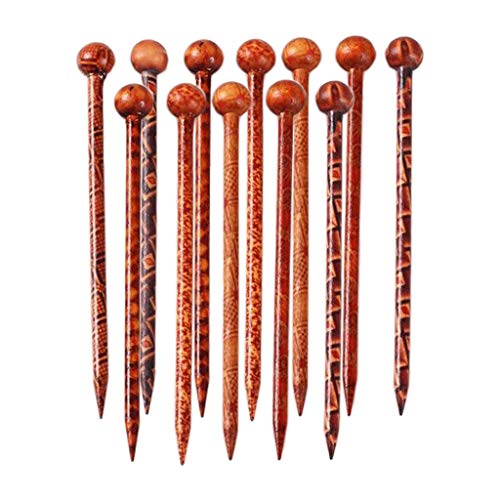 F Fityle 12Pieces Flowers Print Wooden Hair Sticks Natural Sandalwood Hairpin Hair Accessory Hair Chopsticks Japanese for Women Girl - 130mm in Length