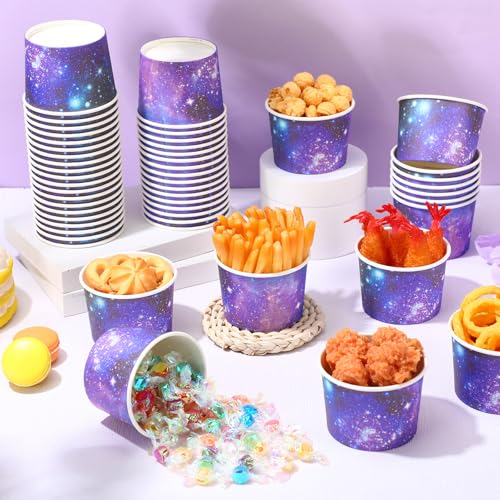 Image of Funnymoom 50 Pack Space Galaxy Party Supplies Galaxy Ice Cream Cups 9 oz Outer Space Disposable Dessert Bowls Paper Soup Bowls Starry Night Snack Cups for Hot or Cold Food for Kids Birthday Party