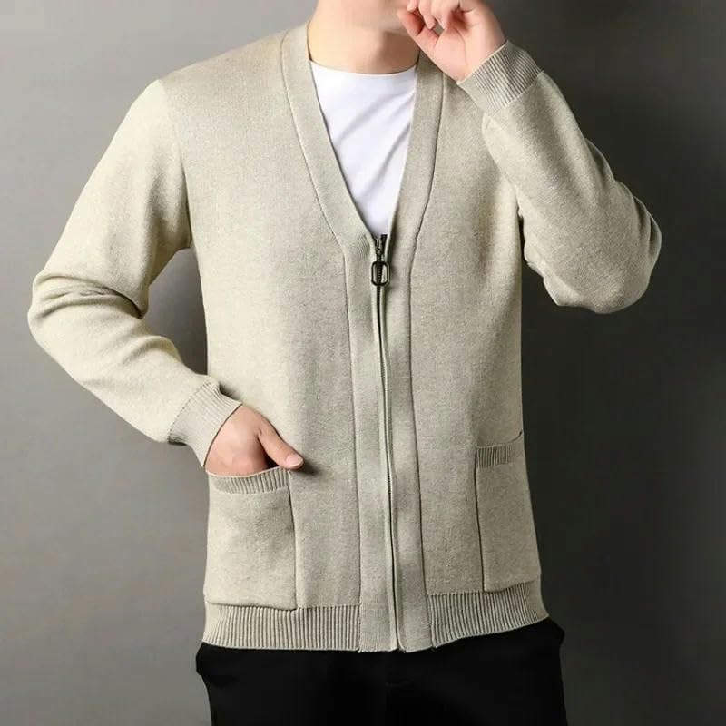 Men's Cardigan Long Sleeved Zipper Design Simple Solid Color Knitted Cardigan Men Clothing Knitted Sweater3