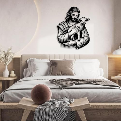 OZF Jesus Holding Lamb Metal Wall Art, Jesus the Good