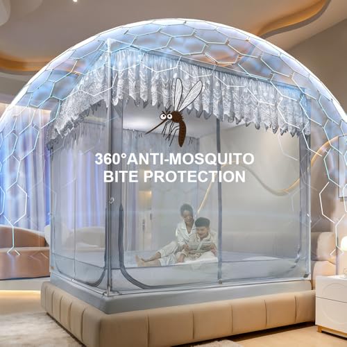 Image of Dawnwake Mosquito Net, Anti-Fall Mosquito Neting Bed for Babies /Adult /Outdoor,Portable Foldable Travel /Camping Mosquito Net Tent, Suit for King Size Bed (Blue, 200 * 180cm)