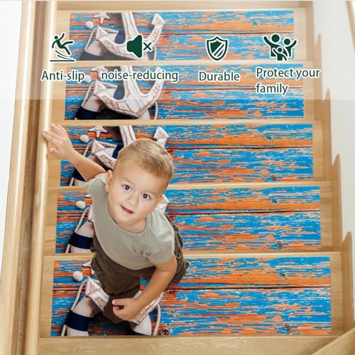 Alfombra antideslizante para peldaños de madera con diseño playa pack 15 4