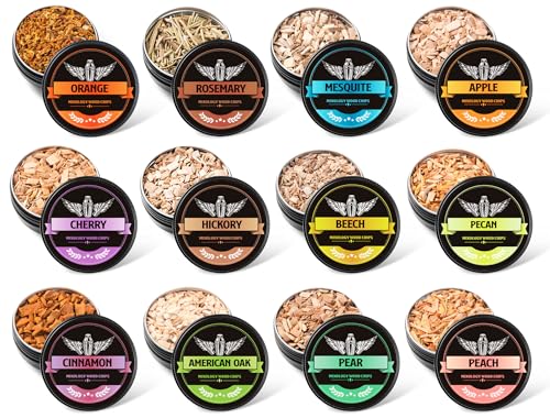 INSISART Natural Wood Chips for Cocktail Smoker, 12 Flavors Wood Chips Including Apple,Cherry,Oak,Mesquite,Pecan,Pear,Peach,Hickory,Beech,Organge, Rosemary,Cinnamon, Gifts for Men,Dad,Husband