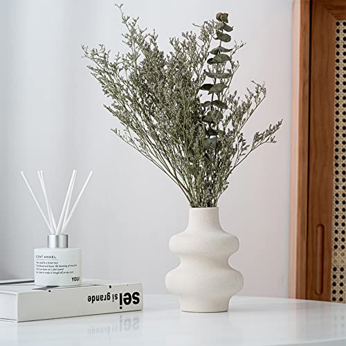 Ceramic Vases for Pampas Grass, Beige Handmade Vase for Flowers, Plants - Minimalism Style Modern Decorative Vase for Office Home Bedroom (2 Layers) - Image 5