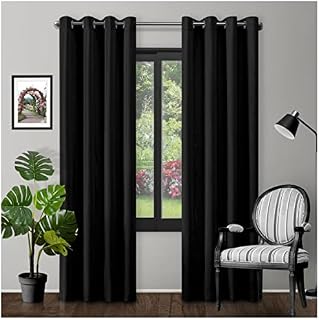 GC GAVENO CAVAILIA 2 Panels Blackout Curtains 66x54 Inches, Ring Top Eyelet Blackout Curtains for Bedroom, Darkening Bedroom Curtains,Black