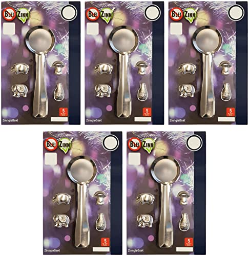 Conipa - Juego de 5 piezas de fundición de estaño con 20 figuras y 5 cucharas de fundición - Fundición de Año Nuevo como alternativa no tóxica a la fundición de plomo - Juego de adivinación con