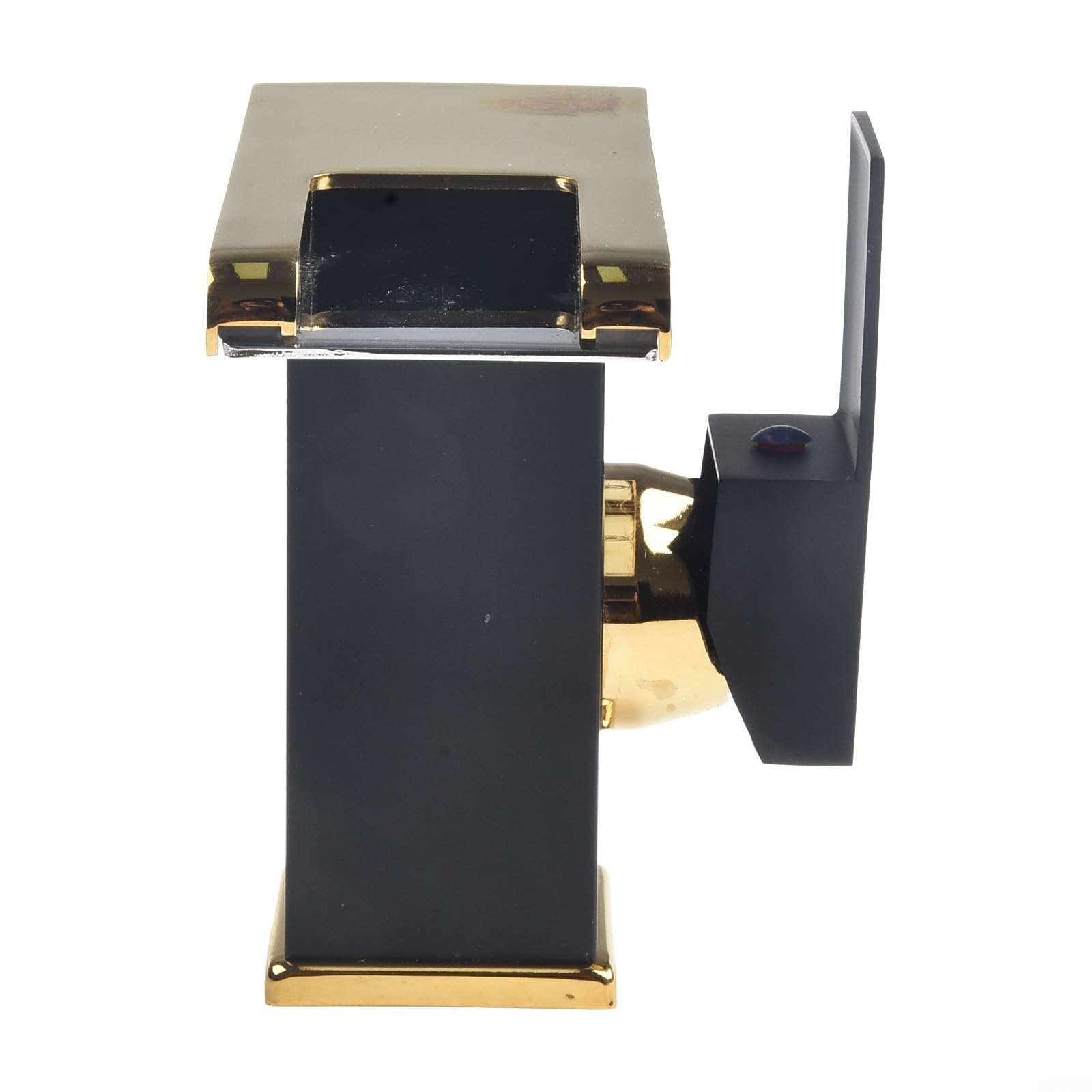 1 robinet mitigeur cascade pour lavabo, robinet mitigeur d'évier de salle de bain, robinet cascade LED, robinet de lavabo, mélangeur froid et chaud (noir + or)