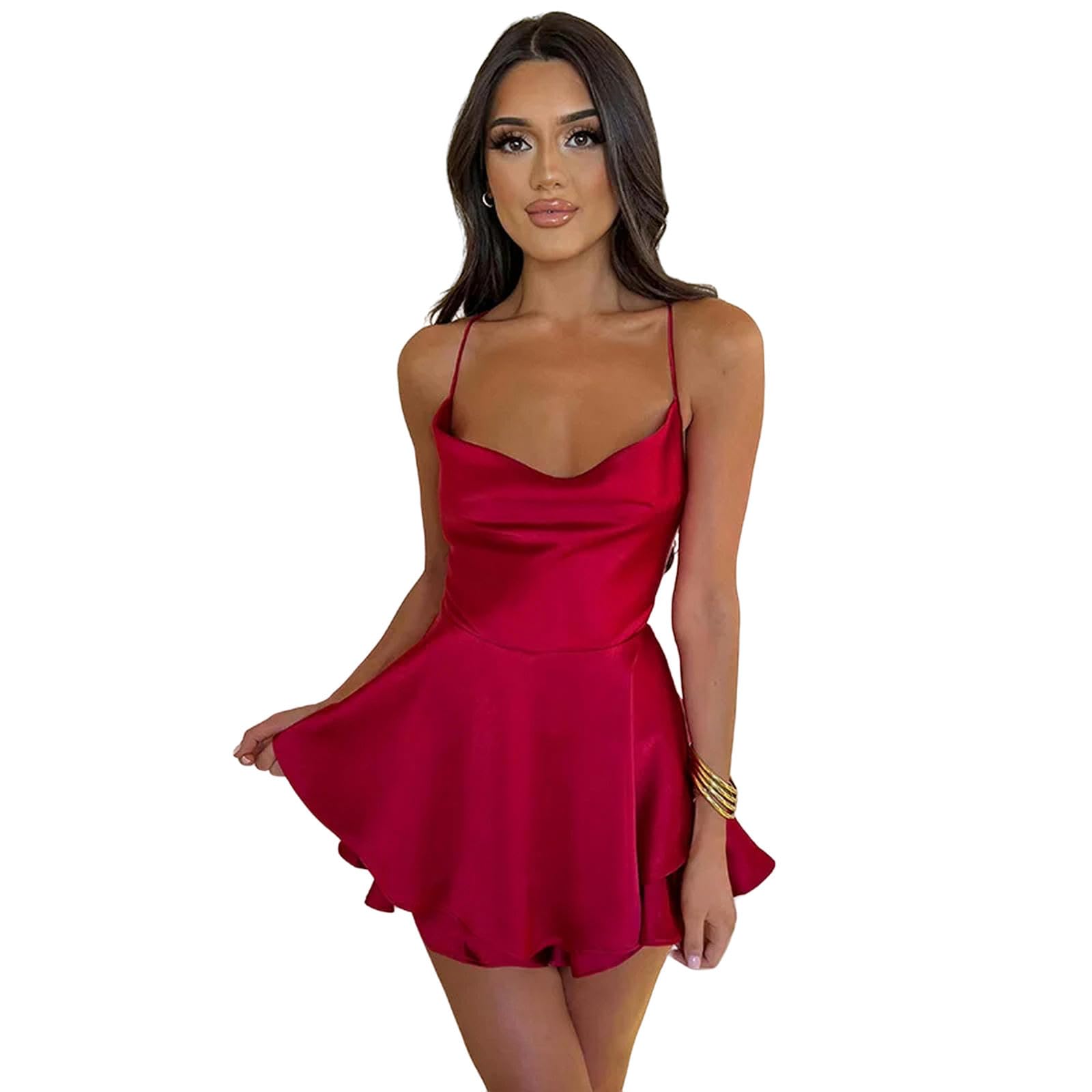 Damskie sukienki damskie jednolity kolor Cami Playsuits Neck bez rękawów krótkie kombinezony krzyżowe bez pleców Romper sukienka