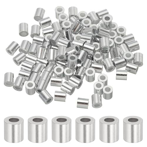 sourcing map 1/16(2mm) Aluminum Crimping Loop Sleeve, Wire Rope Stop Sleeve Round Crimp Ferrules for Wire Rope and Cable Ferrule, Silver 100Pcs