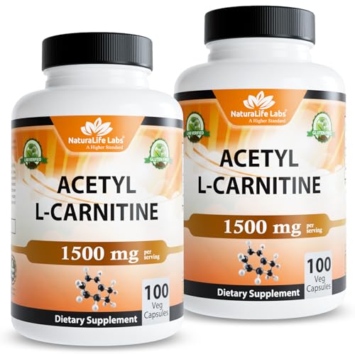 NaturaLife Labs Acetyl L-Carnitine (ALCAR) 1500 mg per Serving – 100 Capsules – Non-GMO, Gluten-Free, Vegan (2 Pack)