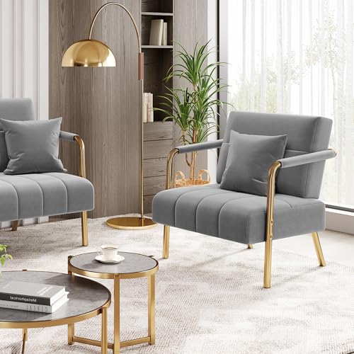 Yaheetech Fåtölj sammetslen loungefåtölj, stoppad fåtölj med meta...
