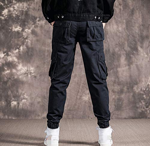 Mens Casual Cargo Jogger Elastic Waist Hip Hop Punk Cargo Pants with Multi-Pockets3