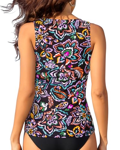 Image of Daci Tankini Tops for Women High Neck Swim Top Tummy Control Bathing Suit Top Modest Swim Tank Top No Bottom
