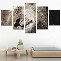 SIGNWIN 5 Panel Canvas Wall Art Modern Art Animals Dramatic Farmhouse/Country Lion Multicolor Photography Tiger for Home Decorations Ready to Hang - 60